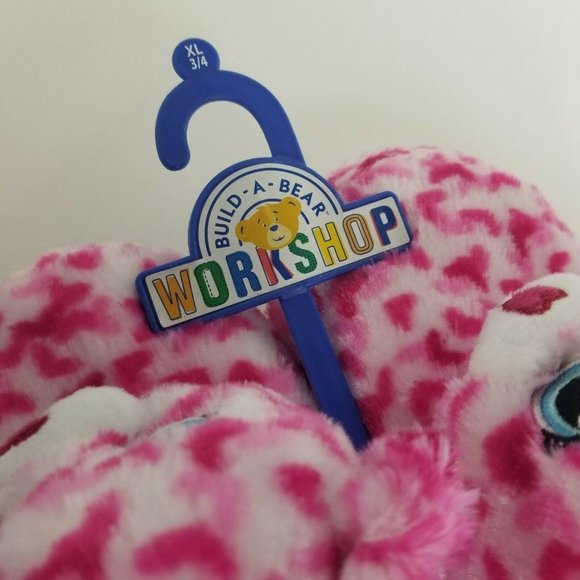 Build A Bear Workshop Kids Slippers Tiny Hearts Bea Plush Pink Sz XL 3/4 BAB New - Picture 7 of 12